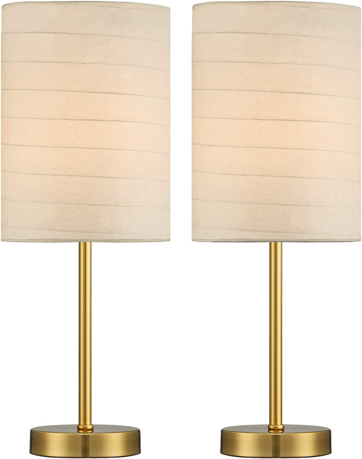 PORTRES 18.75'' Traditonal Accent Table Lamp Set of 2 for Bedroom Desk Lamps for Living Room Kids Room Study Room Office Rustic Decor Nightstand Rice Paper Lamps (Gold)