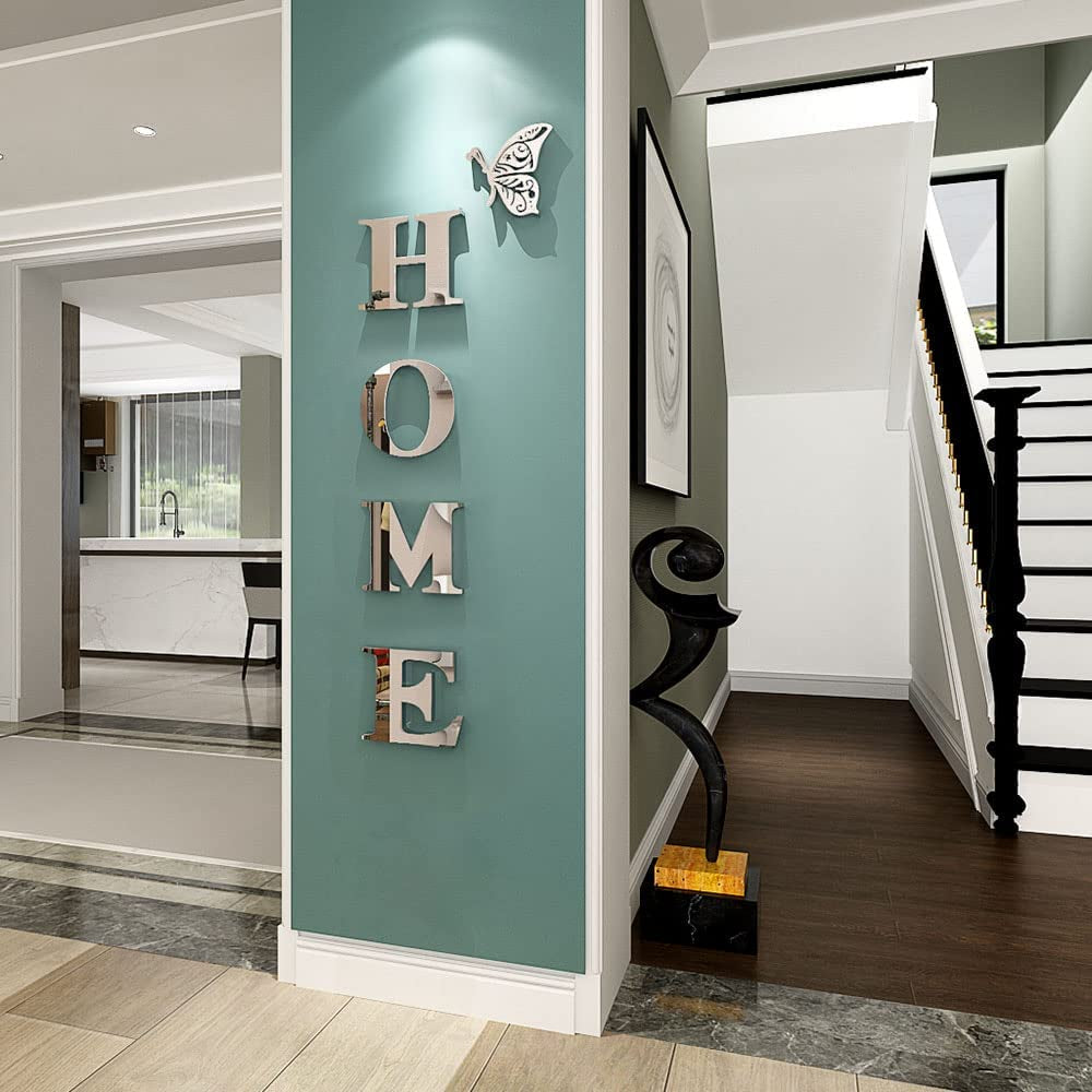 Home Wall Decor Letter Signs Acrylic Mirror Wall Stickers Wall Decorations for Living Room Bedroom Home Decor Wall Decals (Silver, 47.2 X 15.7)