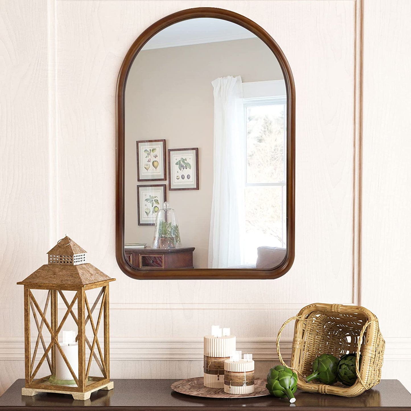 Arched Wall Mirror 20"X30" Wall-Mounted Mirror with Wood Frame, Bathroom Mirror Arch Mirror for Bedroom Living Room Entryway, Dark Walnut