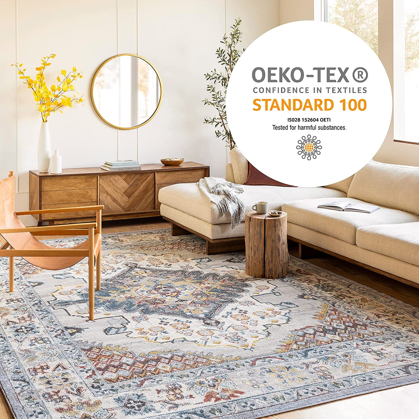 Anja Oriental Medallion Area Rug,5'2" X 7',Grey
