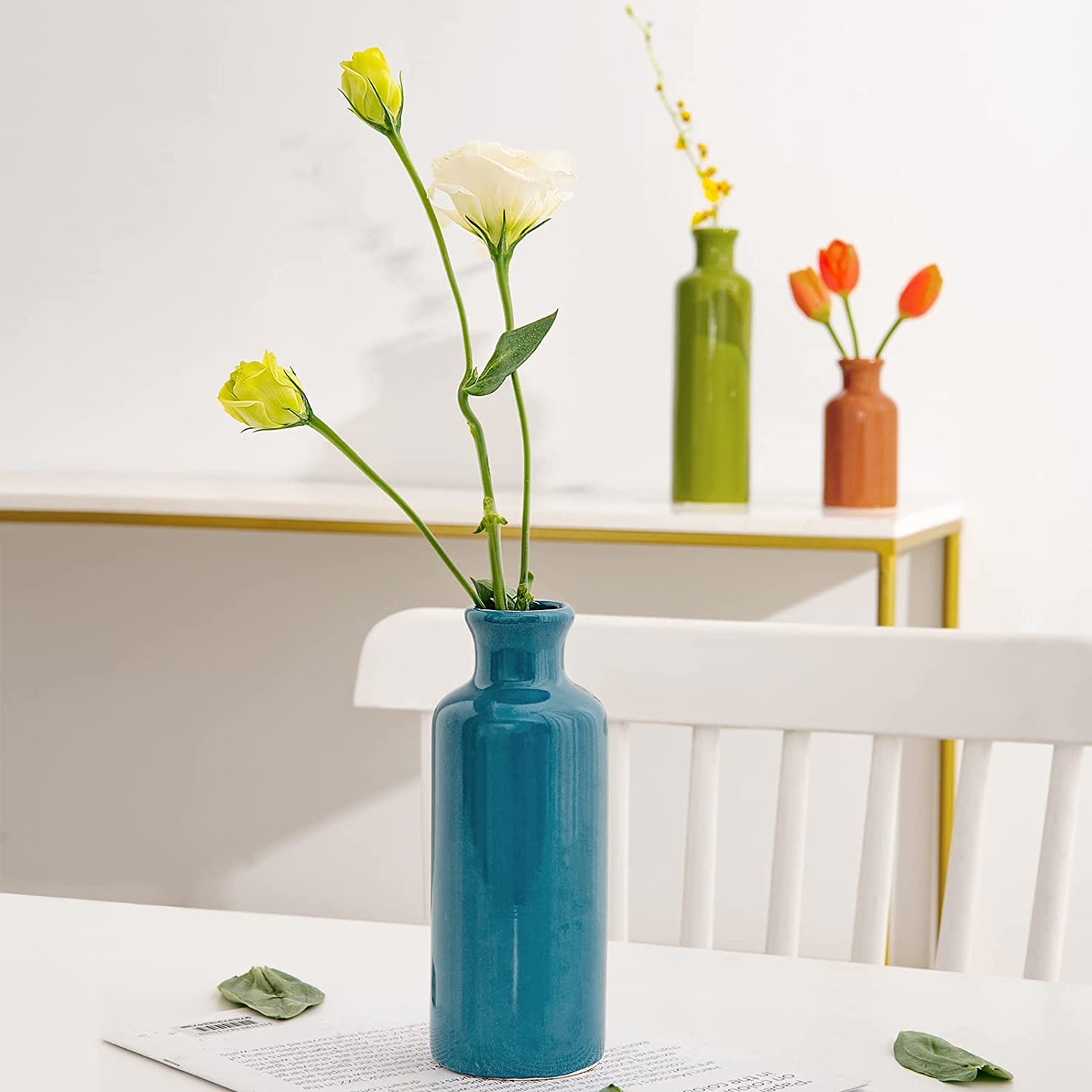 Ceramic Vases Set of 3 for Home Decor, Chinese Classical and Gorgeous Pottery Vase , Flower