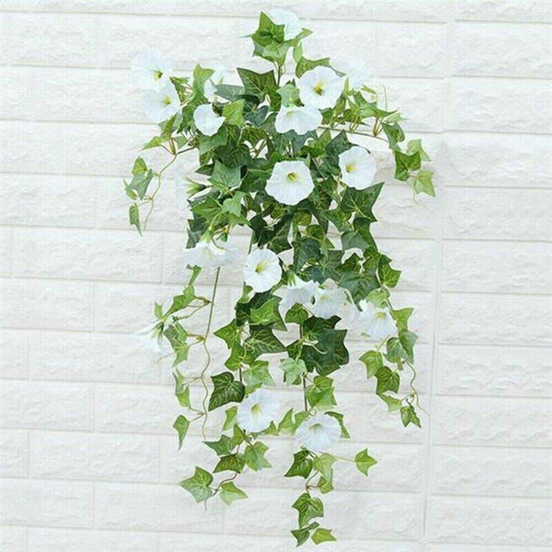 Artificial Hanging Basket Fake Silk Morning Glory Flower Vine Home Wedding Decor