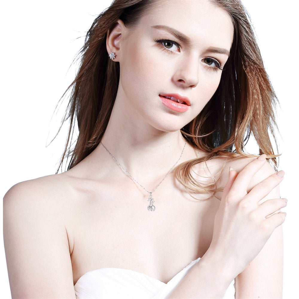 Sterling Silver Creative Love Giraffe Micro Set Pendant Necklace [Default]