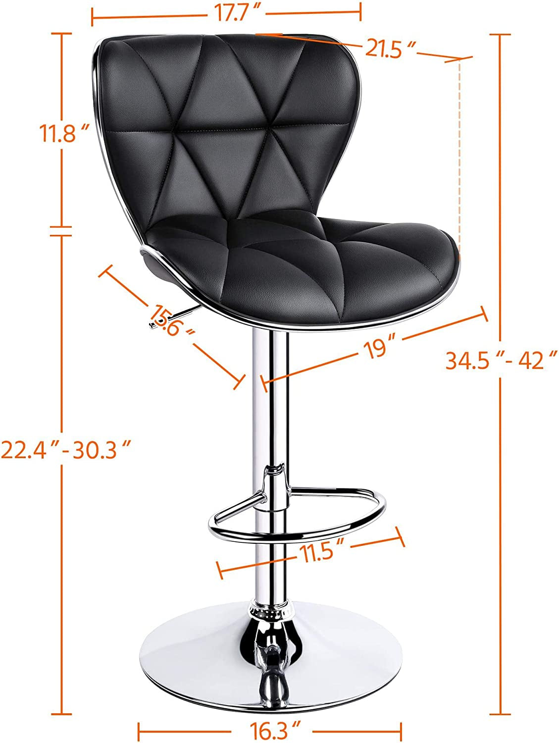 2Pcs Adjustable Bar Stools PU Leather Swivel Bar Chair with Shell Back Black Pub Chairs Counter Height Home Kitchen Dining Room Chairs