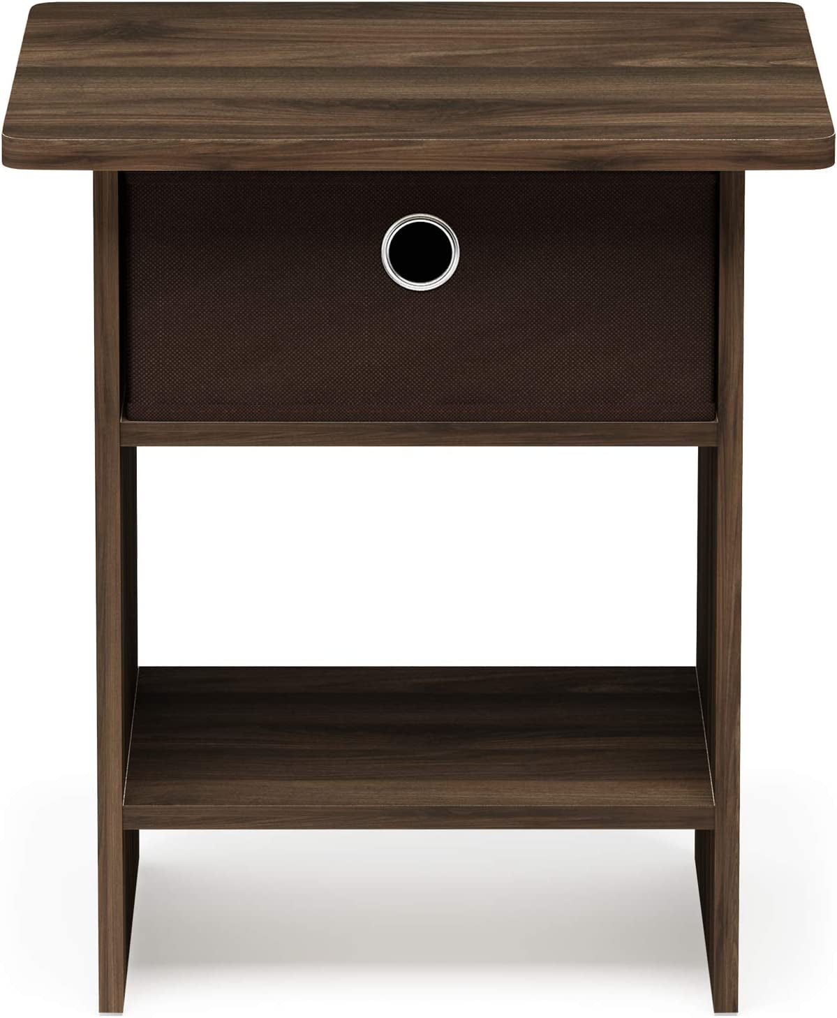 Dario End Table / Side Table / Night Stand / Bedside Table with Bin Drawer, 1-Pack, Columbia Walnut/Dark Brown