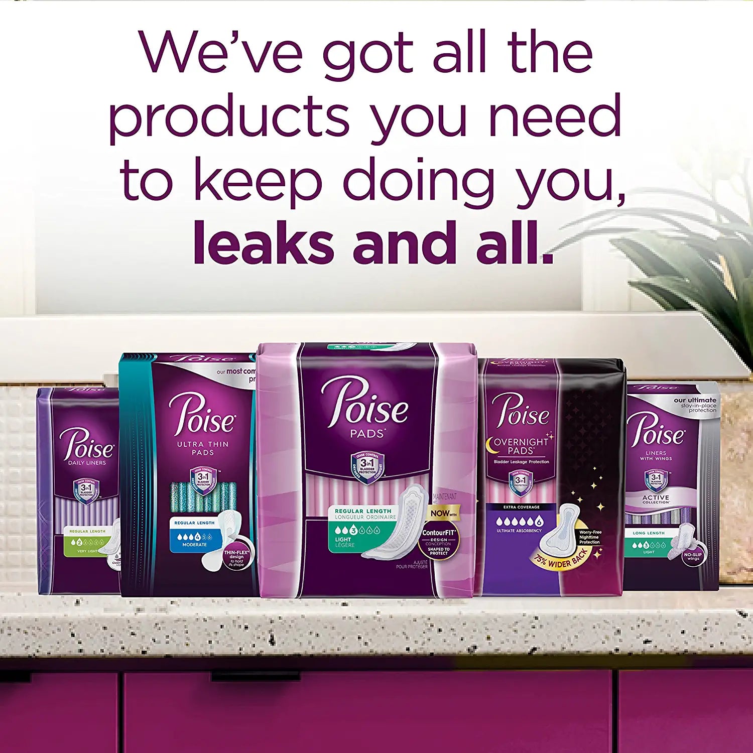 Poise Incontinence Pads, Light Absorbency, Regular Length, 120 Count (4 Packs of 30), Packaging May Vary