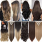 Benehair Clip in Hair Extensions Full Head Long Thick 8 Pieces Hair 18 Clips Curly Wavy Straight Hairpieces 100% Real Natural as Human Best Hair Set 24'' Curly Dark Brown & Ash Blonde