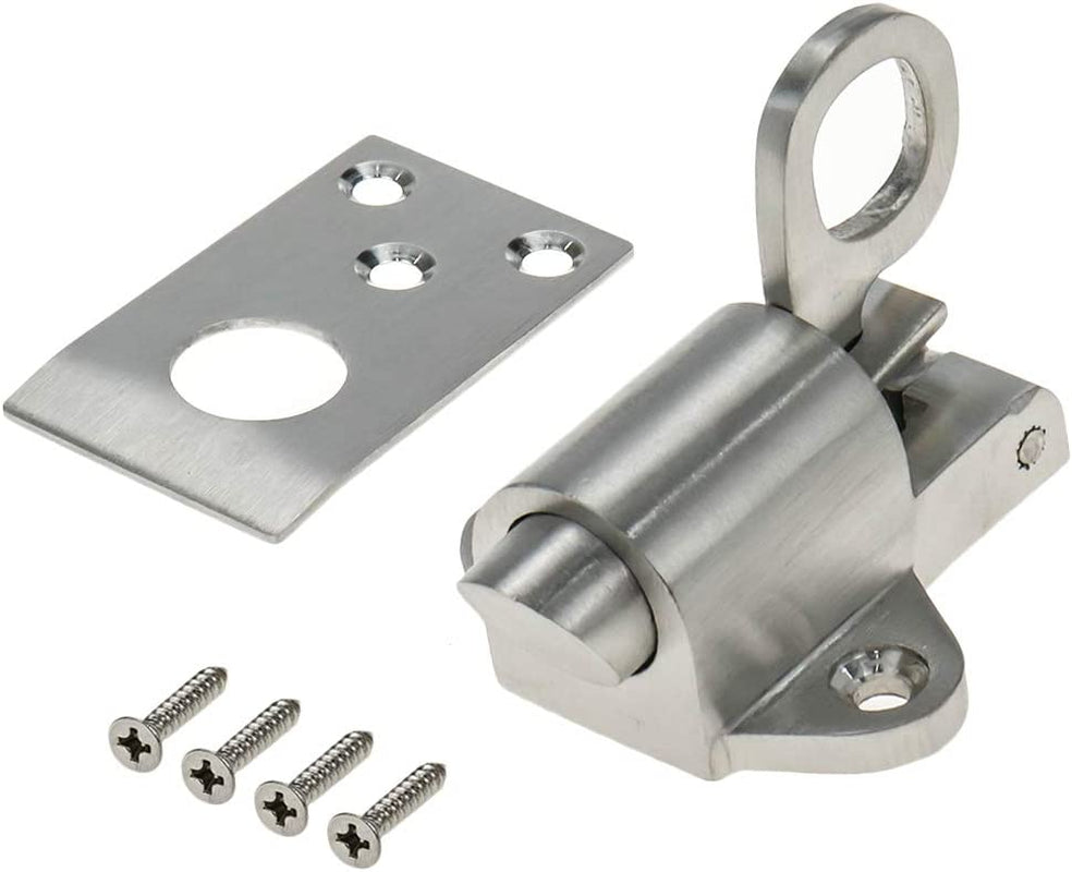 1Pc Stainless Steel Automatic Spring Loaded Latch Security Gate Door Lock with Screws for Doors, Cabinets, Drawers & Windows(Lower Latch with round Handle)