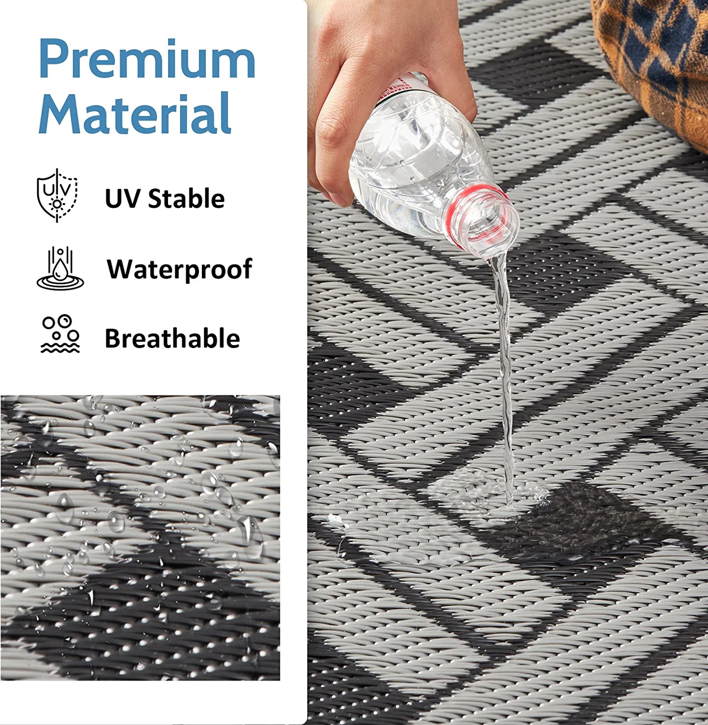 Reversible Outdoor Rug for Patio Clearance,6'X9' Waterproof Plastic Mat,Patio,Camping,Rv,Deck,Camper,Porch,Balcony,Black & White…