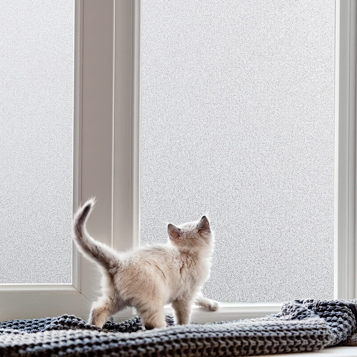 Window Privacy Film Frosted Glass Window Film Sun Blocking Window Tinting Film for Home Non Adhesive Static Cling Bathroom Door Covering Heat Blocker Decorative Sticker(29.5 X 157.5 Inch, Pure)