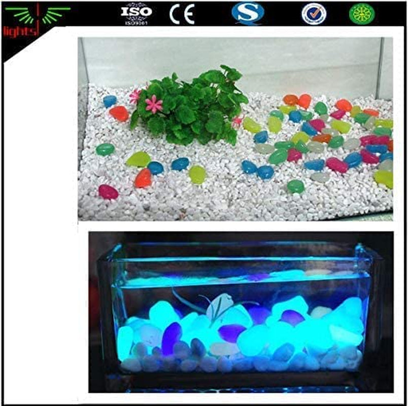Glow in the Dark Pebbles (500Pcs White Glows Blue) - Indoor Outdoor Garden Stones Moonlight Yard Plant Decorations Fish Tank Aquarium Rocks Solar Backyard LED Decor