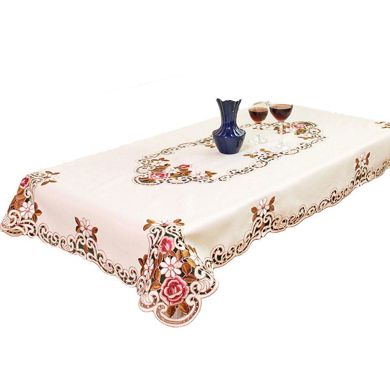 GYMNASTIKA Tablecloth,Tablecloth Rectangle/Square Pastoral Embroidered Polyester Floral Cutwork Table Linen for Wedding