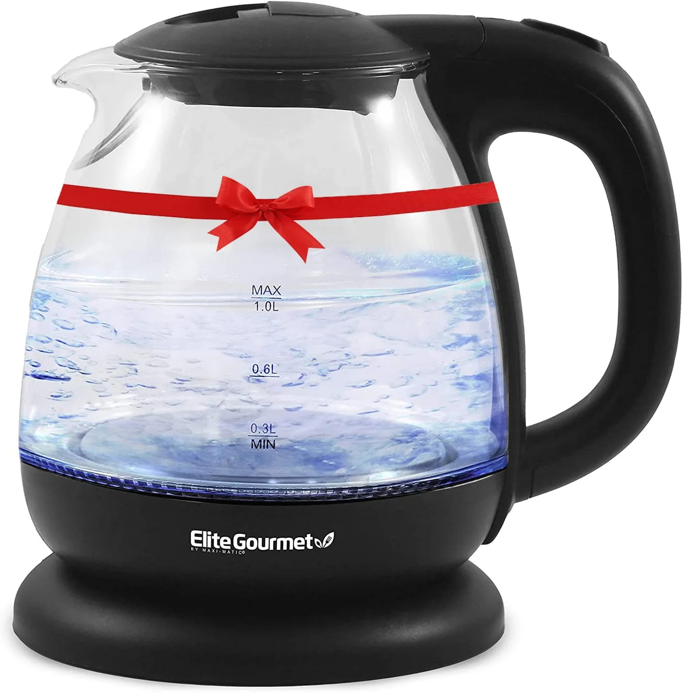 EKT1001B Electric 1.0L Bpa-Free Glass Kettle Cordless 360° Base, Stylish Blue LED Interior, Handy Auto Shut-Off Function – Quickly Boil Water for Tea & More, Graphite Black