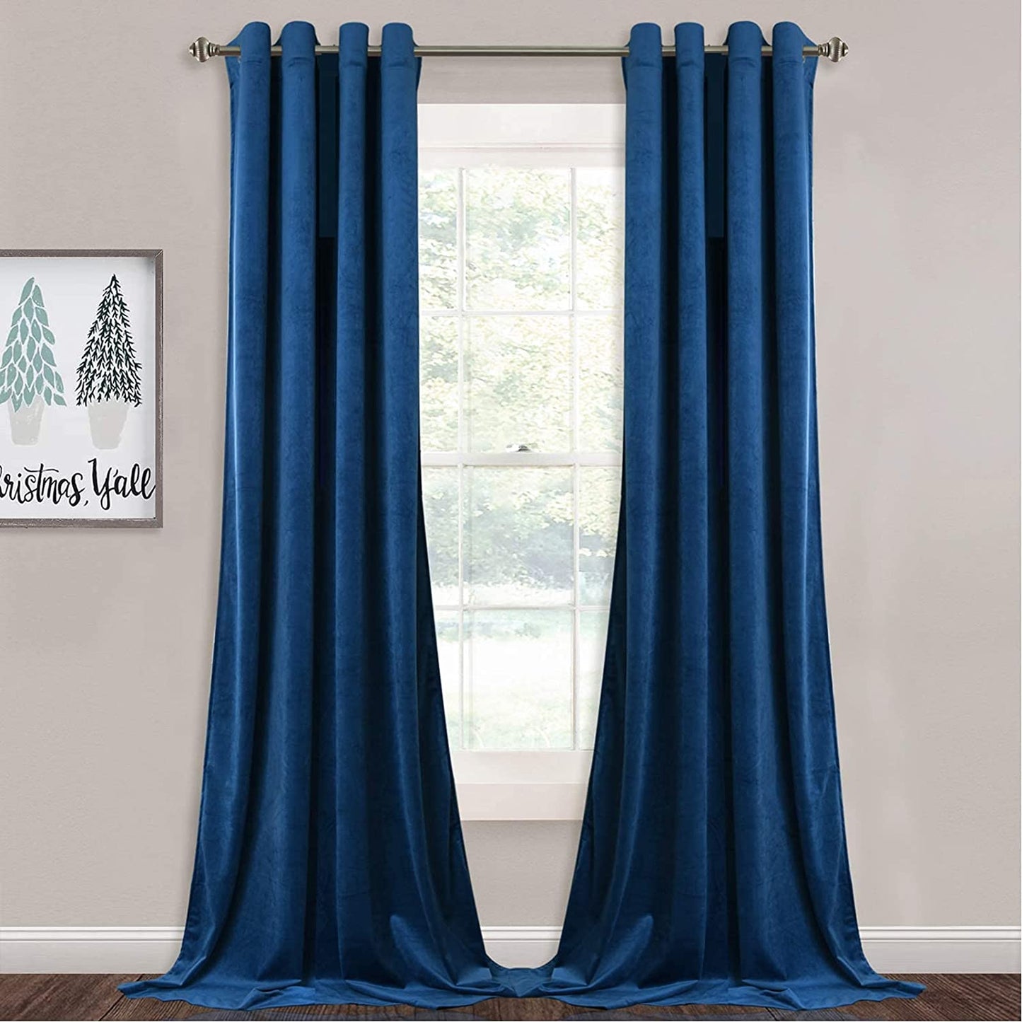 Blue Velvet Curtains Blackout - Warm Soft Velvet Curtains Thermal Insulated Privacy Panels for French Door / Parlor, Royal Blue, W52 X L96 Inches, 2 Panels