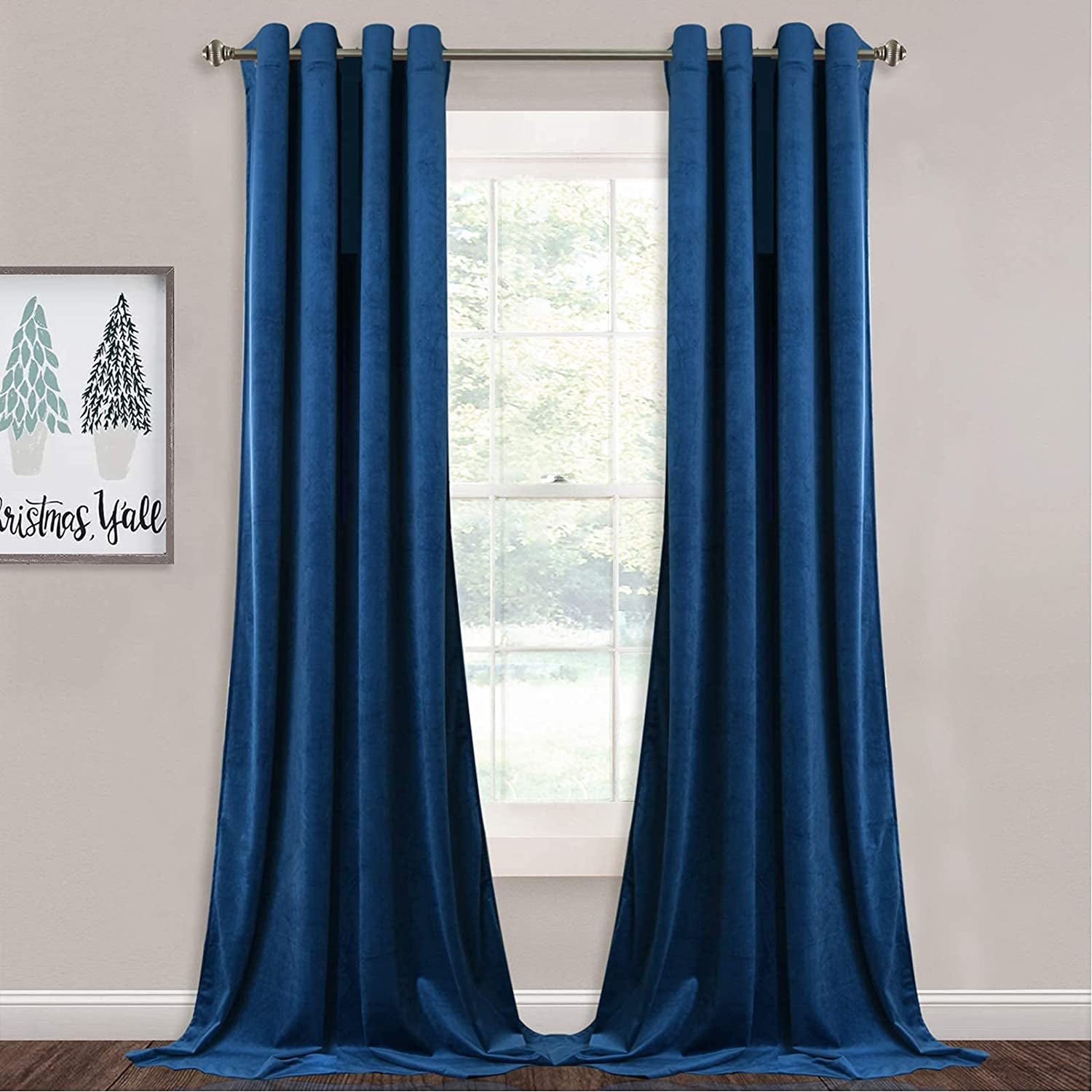 Blue Velvet Curtains Blackout - Warm Soft Velvet Curtains Thermal Insulated Privacy Panels for French Door / Parlor, Royal Blue, W52 X L96 Inches, 2 Panels