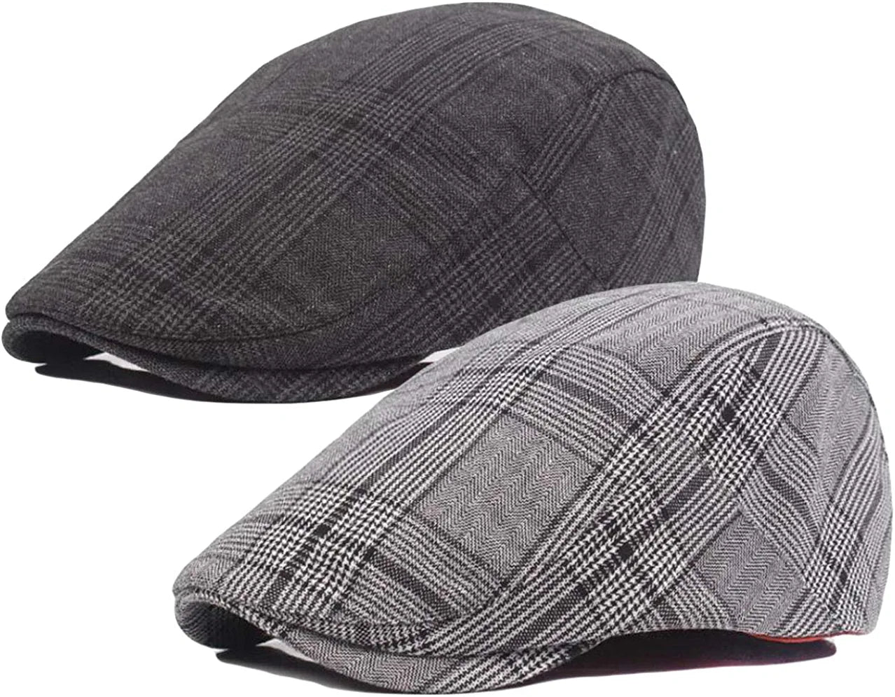 2 Pack Men'S Cotton Flat Cap Ivy Gatsby Newsboy Hat