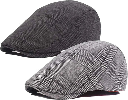 2 Pack Men'S Cotton Flat Cap Ivy Gatsby Newsboy Hat