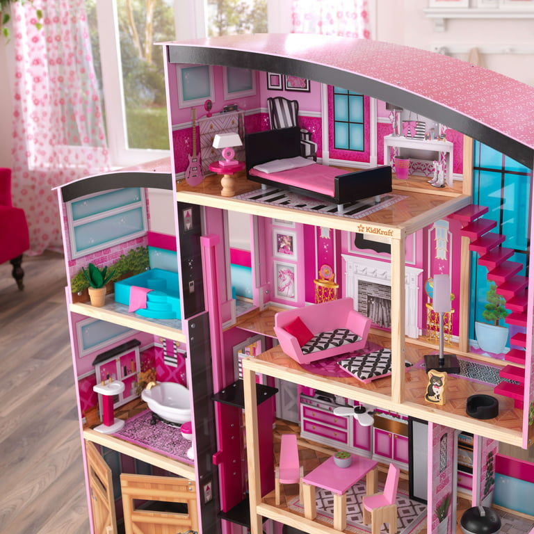 KidKraft Shimmer Mansion Wooden Dollhouse, over 4 Feet Tall, Lights & Sounds and 30 Pieces
