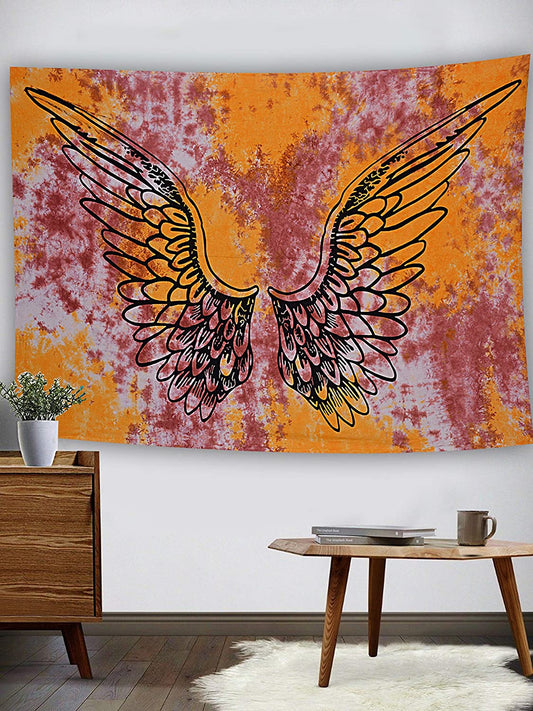 Psychedelic Tie Dye Mandala Angel Wings Hippie Boho Indian Tapestry Wall Hanging Throw Symbolizing Hope Faith Love (Yellow Multi Tie Dye, 30X40 Inches)