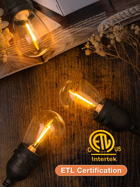 LED Outdoor String Lights 48FT with 2W Dimmable Edison Vintage Shatterproof Bulbs and Commercial Grade Weatherproof Strand - ETL Listed Heavy-Duty Decorative Lights for Patio Garden