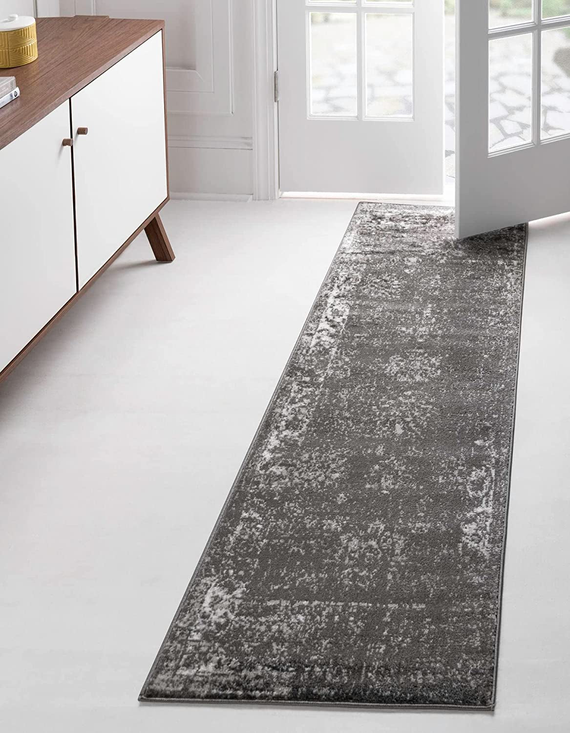 Sofia Collection Traditional Vintage Dark Gray Runner Rug (2' X 7')