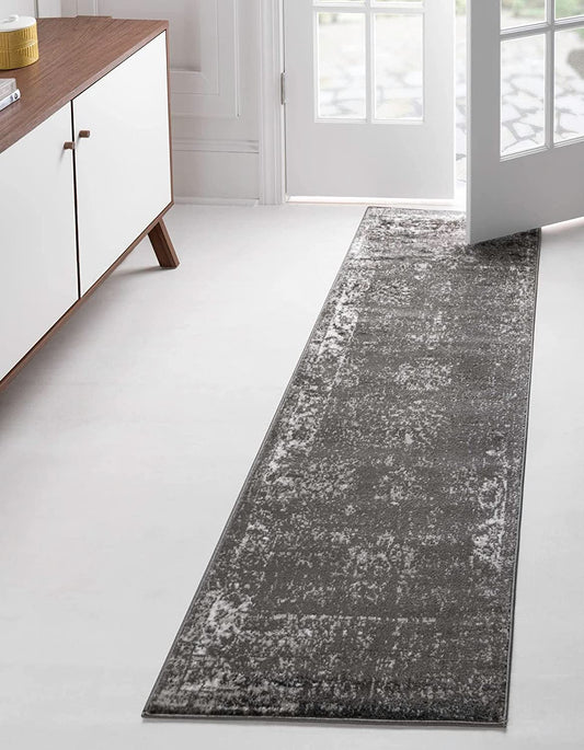 Sofia Collection Traditional Vintage Dark Gray Runner Rug (2' X 7')