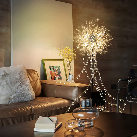 Crystal Floor Lamp for Bedroom and Living Room, Elegant Standing Lamp with 8 Lights and 63" Tall Pole, Modern Floor Lamp for Room Decor with 32 Firework Crystal Harnesses