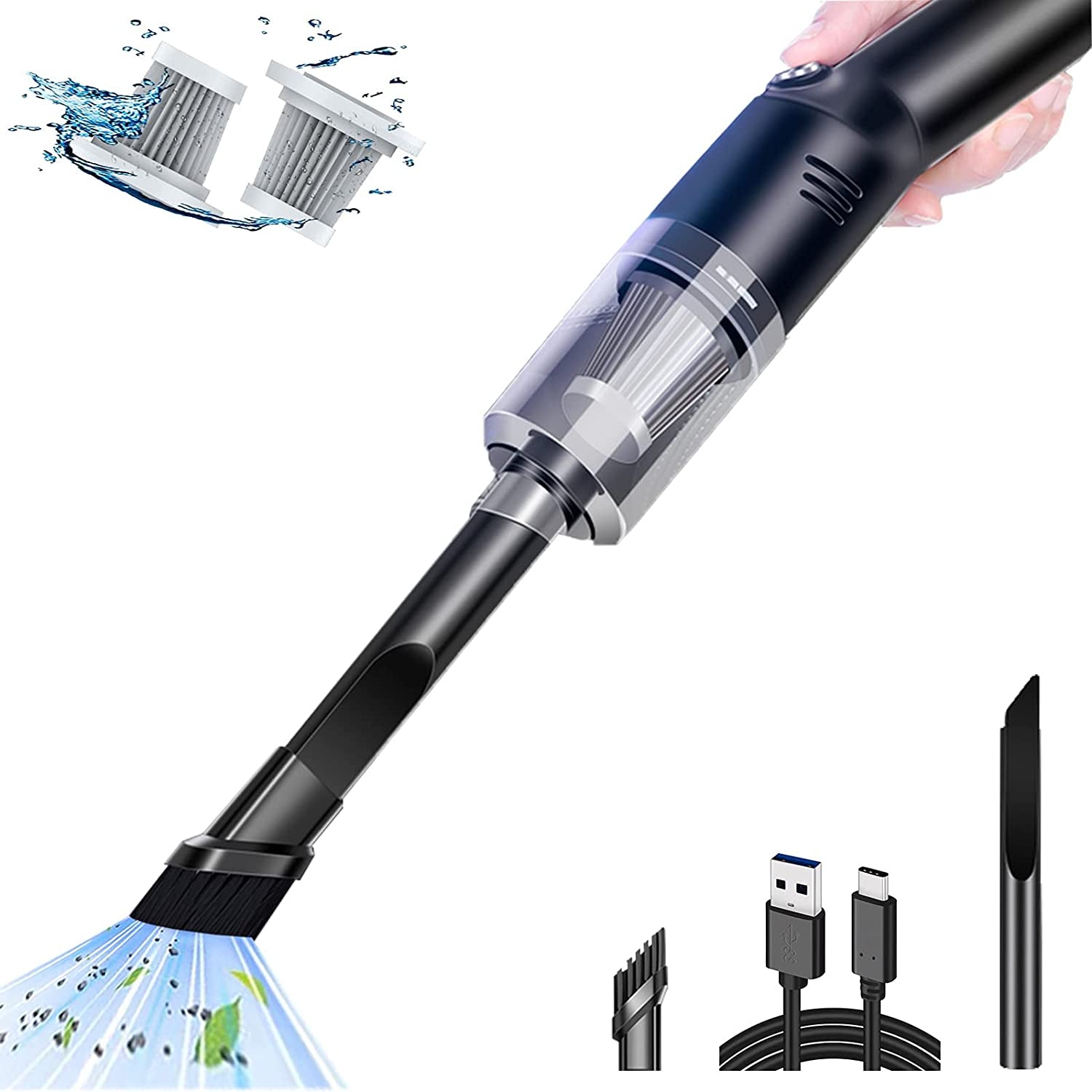 Portable Mini Car Vacuum Cleaner High Power Cordless(400G),Handheld Vacuum Cordless,Hand Vacuum Cordless Rechargeable,Handheld Vacuum Cleaner for Car/Desk V06