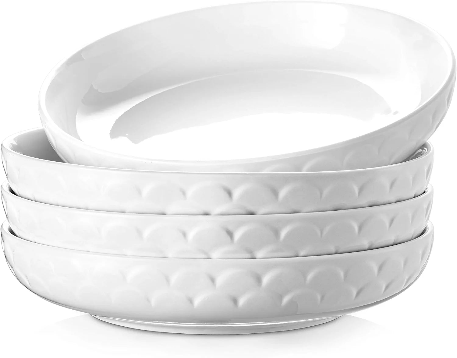 Large Pasta Bowls, Thanksgiving Dishes Christmas Plates, 54 Oz Serving Bowls White Salad Bowls, Ceramic Dinner Bowl and Plate, Pasta Soup Plate, Italian Pasta Bowls Set of 4, House-Warming Gift