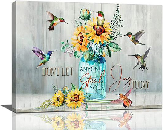 Abstract Hummingbird Sunflower Wall Art Canvas Inspirational Quotes Poster Farmhouse Flowers Artwork Modern Home Decorations Framed and Stretched Ready to Hang for Living Room Bedroom Office12X16Inch
