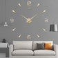 3D DIY Wall Clock Decor Sticker Mirror Frameless Large DIY Wall Clock Kit for Home Living Room Bedroom Office Decoration (Gold)