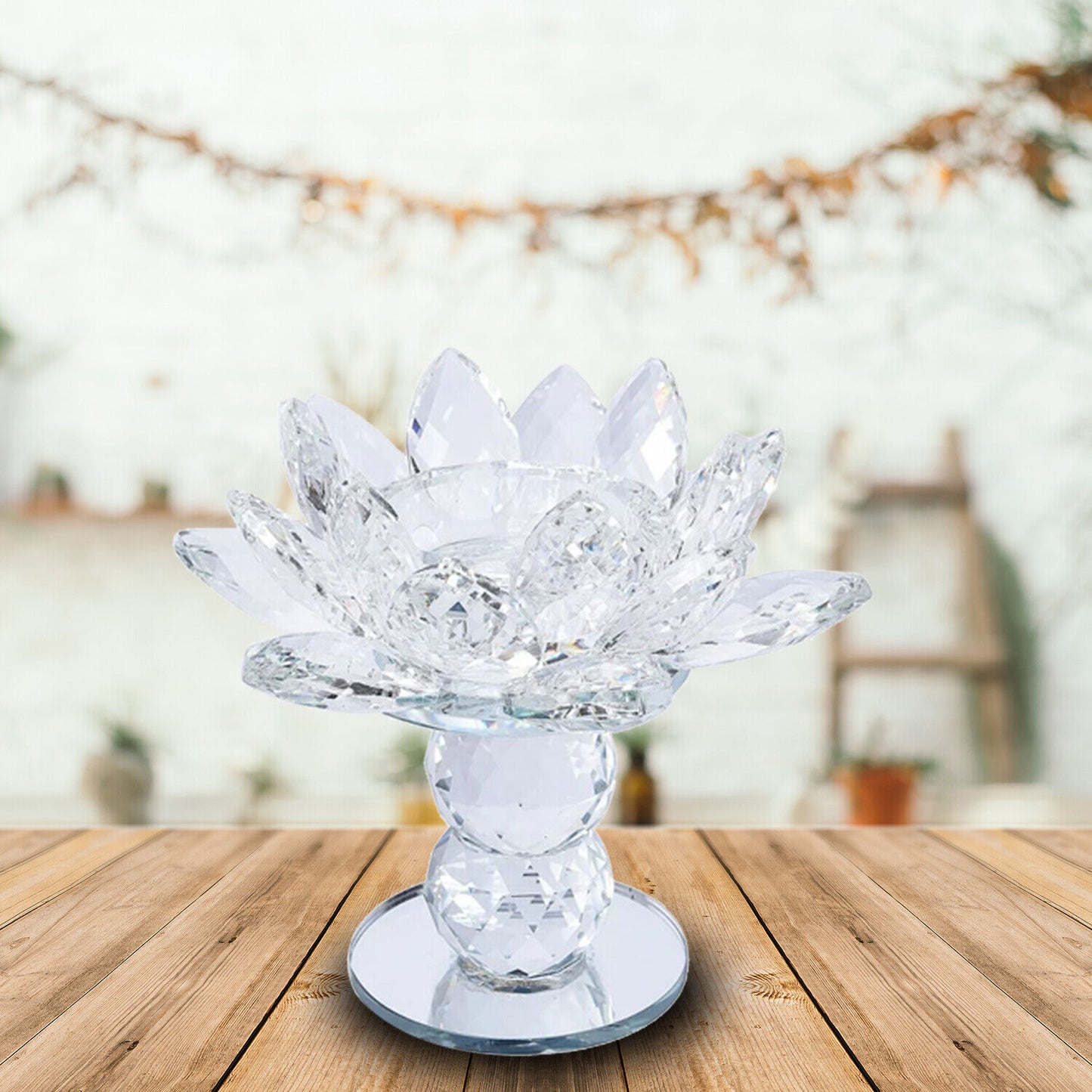 Home Decor Table Top Decoration White Crystal Lotus Flower Candle Holder