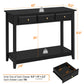 3-Drawer Wooden Console Table Entryway Table with Storage Shelf Pine Wood Legs, Black