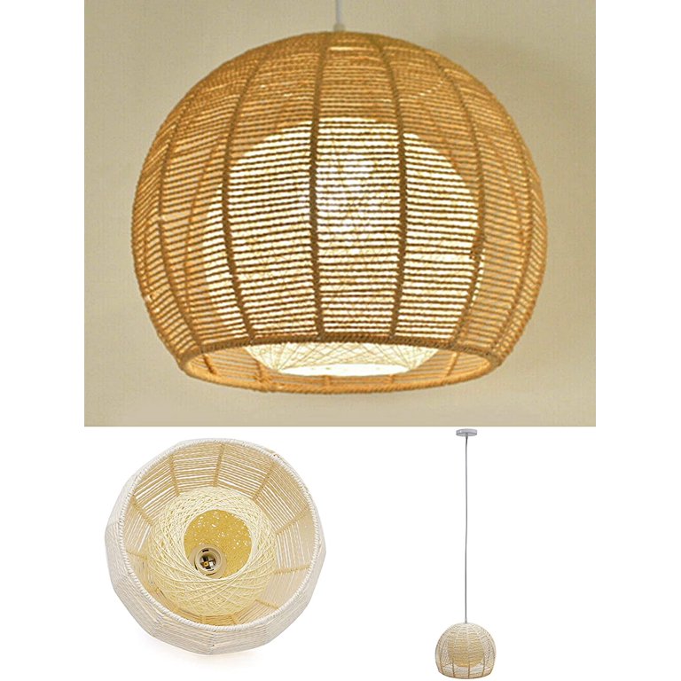 WUZSTAR Retro Woven Wicker Ceiling Light Fixture Rattan Shade Farmhouse Hanging Pendant Lamp