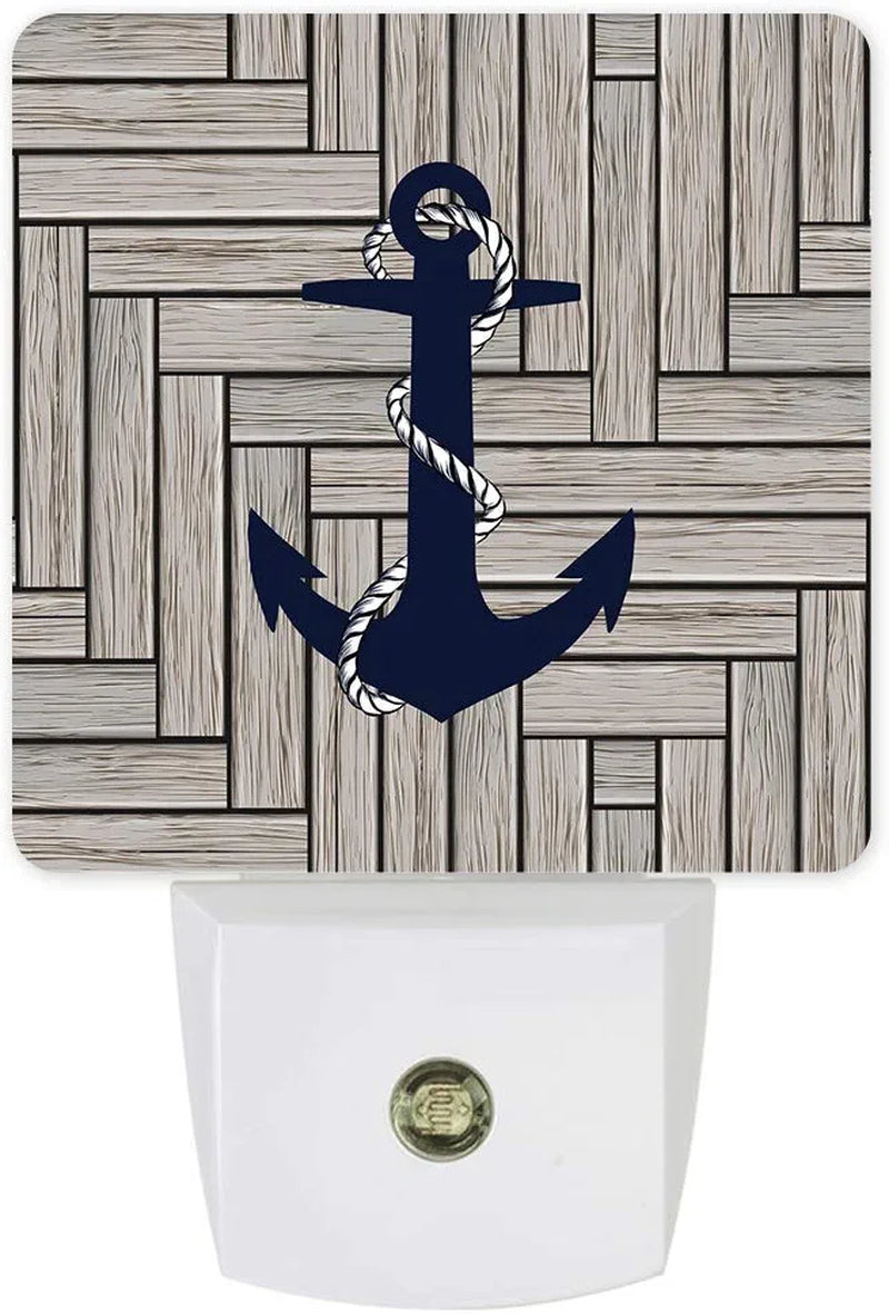 LED Plug-In Night Light Auto Dusk to Dawn Sensor Decor Nautical Navy Blue Anchor Lamp for Bedroom,Bathroom,Kitchen,Hallway,Stairs,Hallway Retro Wooden Texture
