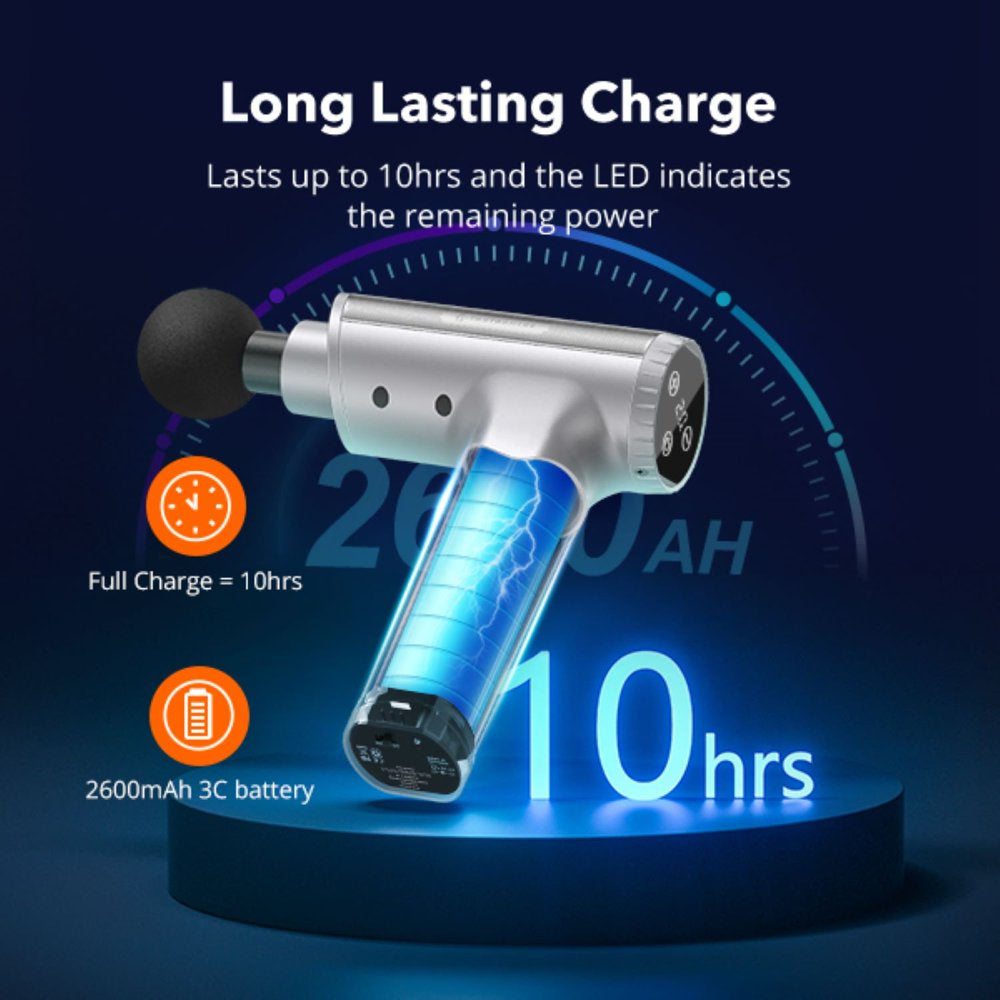 Massage Gun, Deep Tissue Percussion Muscle Massager Handheld Cordless Back Massager with 20 Speeds and 6 Heads(Sliver)