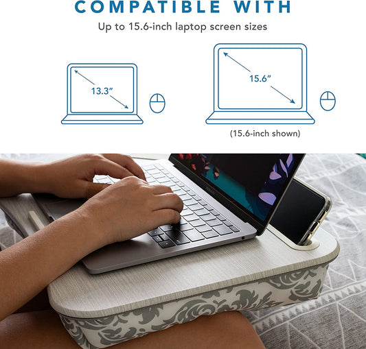 Lapgear Designer Lap Desk with Phone Holder and Device Ledge - Aqua Trellis - Fits up to 15.6 Inch Laptops - Style No. 45422
