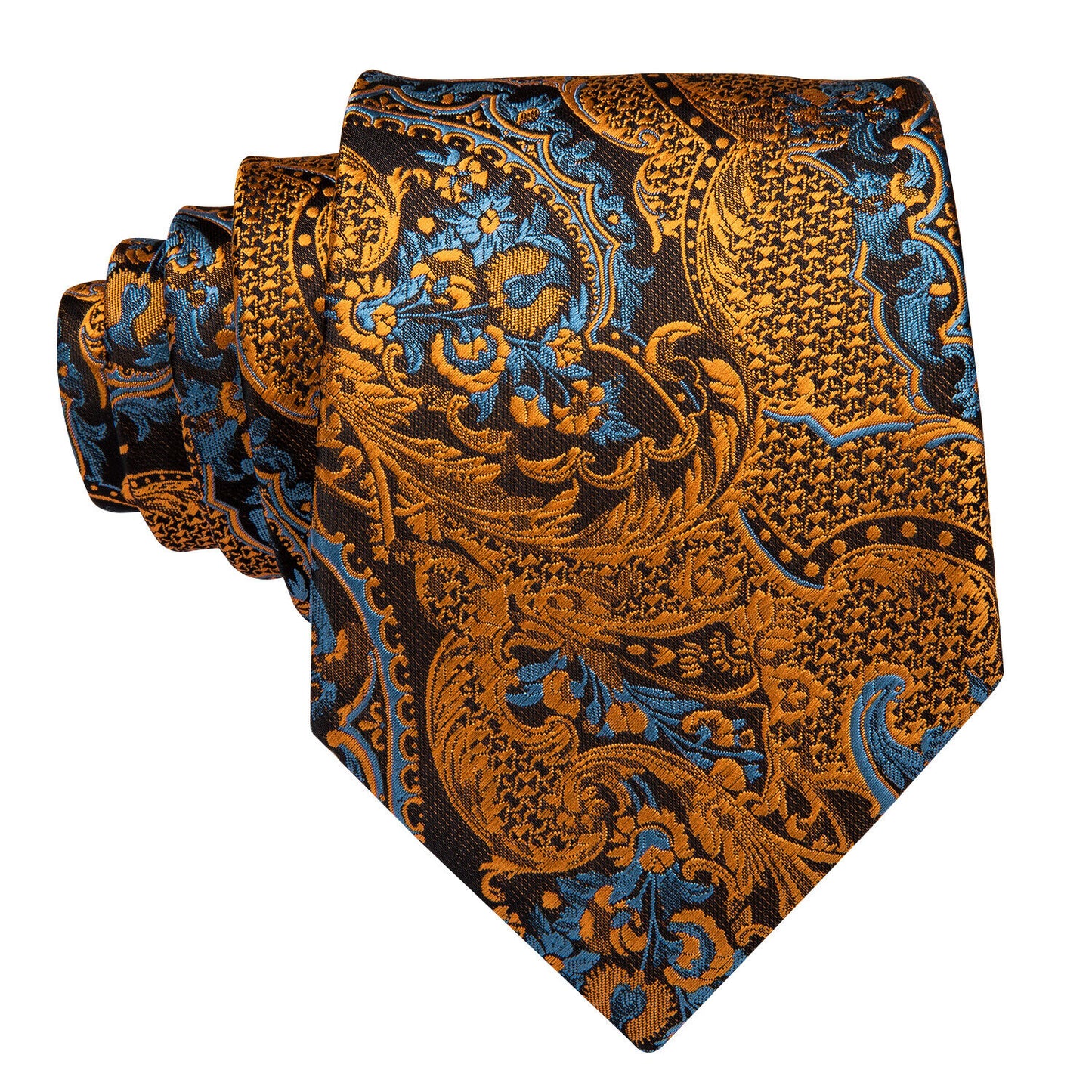 Extra Long Mens Tie 100% Silk Brown Floral Paisley Necktie Set Wedding US