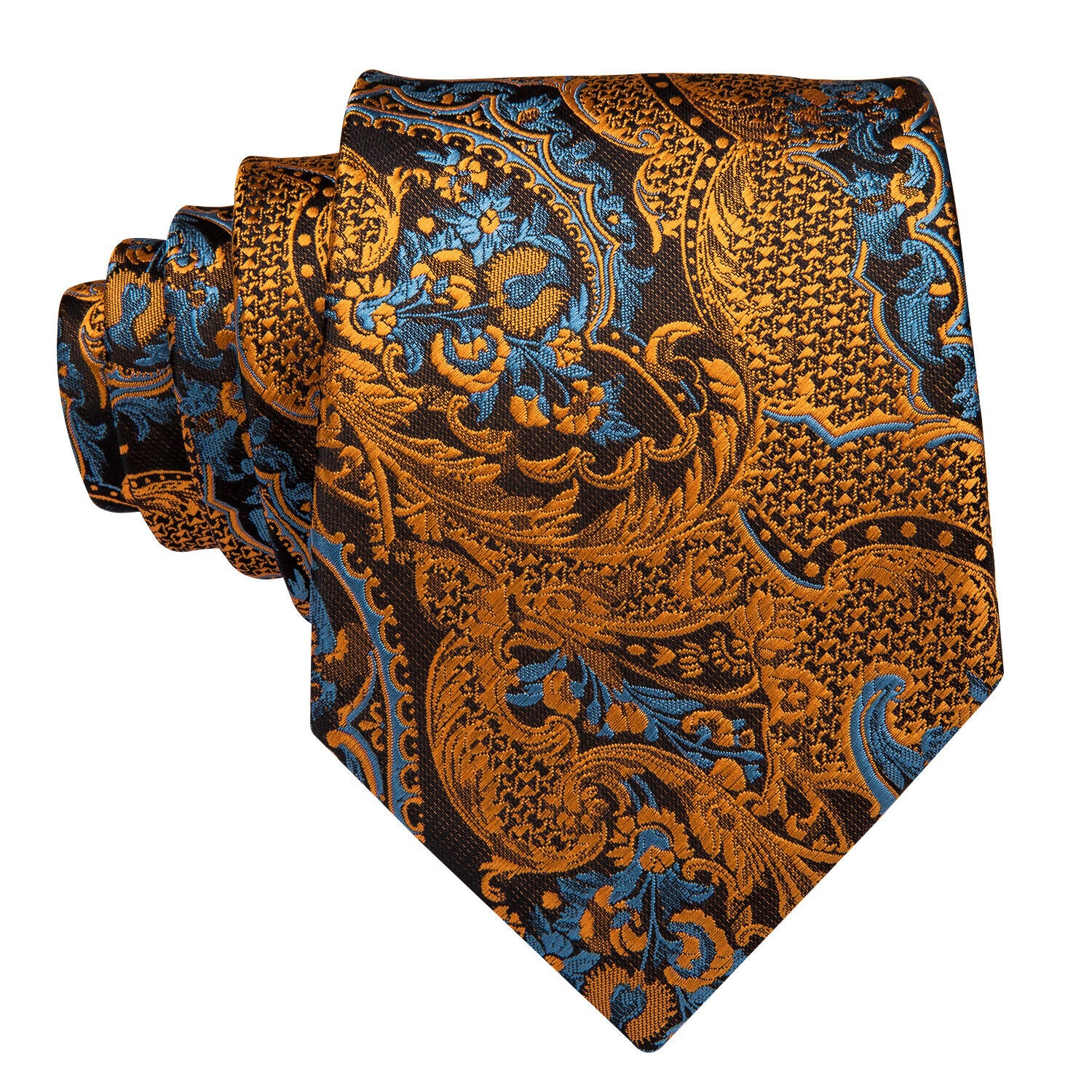Extra Long Mens Tie 100% Silk Brown Floral Paisley Necktie Set Wedding US