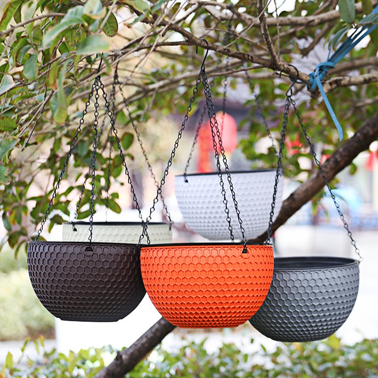 SPRING PARK Self-Watering Hanging Planter Basket, Self Watering Round Resin Hydroponic Garden Flower Pot Set for Plants, for Home Garden, Porch or Balcony