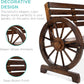 2-Person Wooden Wagon Wheel Bench for Backyard, Patio, Porch, Garden, Outdoor Lounge Furniture W/Rustic Country Design, Slatted Seat and Backrest - Brown