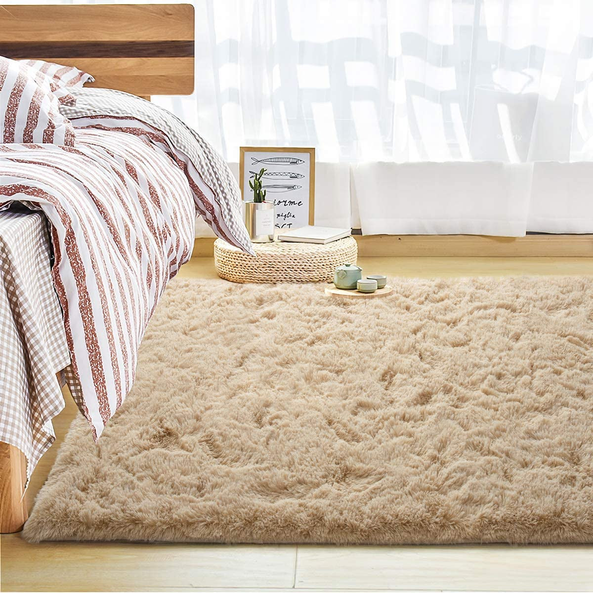 Soft Fluffy Bedroom Rugs - 6 X 9 Feet Indoor Shaggy Plush Area Rug for Boys Girls Kids Baby College Dorm Living Room Home Decor Floor Carpet, Camel