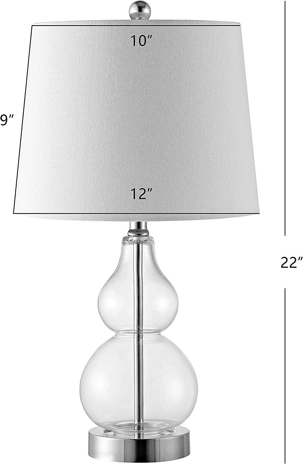 Lighting Collection Brisor Clear/ Chrome Double Gourd 22-Inch Bedroom Living Room Home Office Desk Nightstand Table Lamp Set of 2 (LED Bulbs Included)