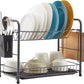 Dish Rack, 2 Tier Dish Drying Rack Kitchen Organizer with Drain Board, Utensil Holder, Cutting Board Holder, Gray