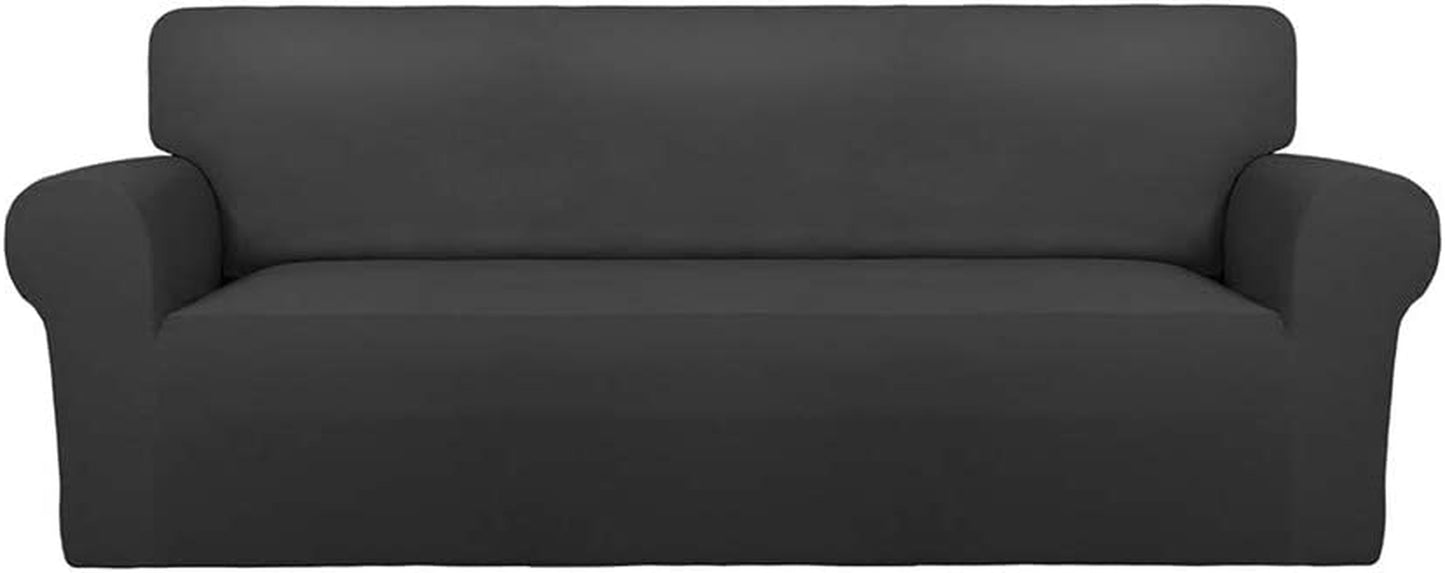 Super Stretch Chair Sofa Slipcover – Spandex Non Slip Soft Couch Sofa Cover, Washable Furniture Protector with Non Skid Foam and Elastic Bottom for Kids, Pets （Sofa， Dark Gray）