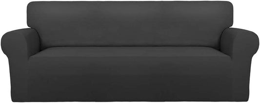 Super Stretch Chair Sofa Slipcover – Spandex Non Slip Soft Couch Sofa Cover, Washable Furniture Protector with Non Skid Foam and Elastic Bottom for Kids, Pets （Sofa， Dark Gray）