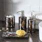 Decorative Glass Bathroom 4-Pcs Accessory Set | Soap Dispenser, Toothbrush Holder, Cotton Jar, Vanity Tray (Black/Gold)