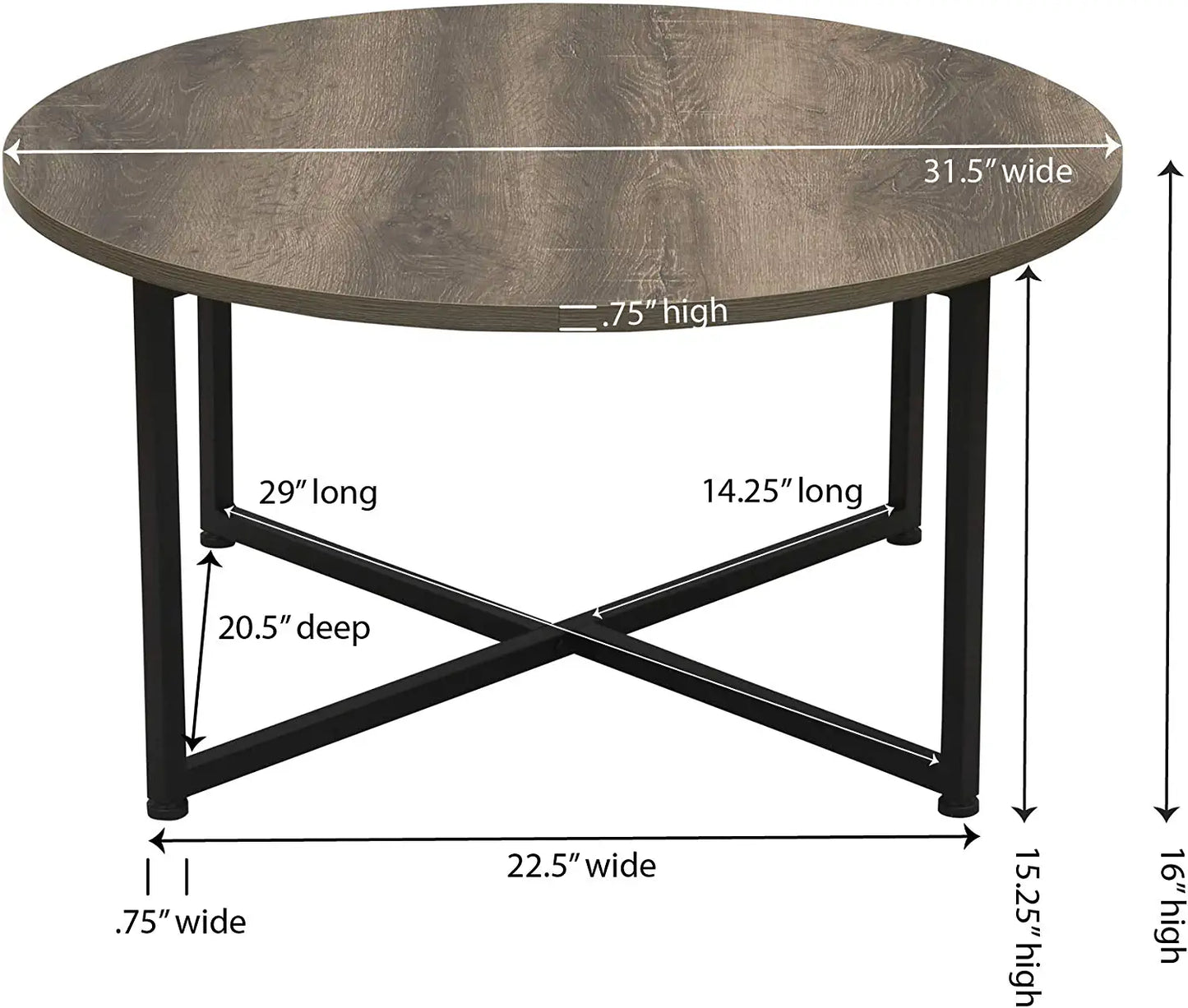 Grey Top Black Frame Ashwood round Coffee Table, 31.5 X 31.5