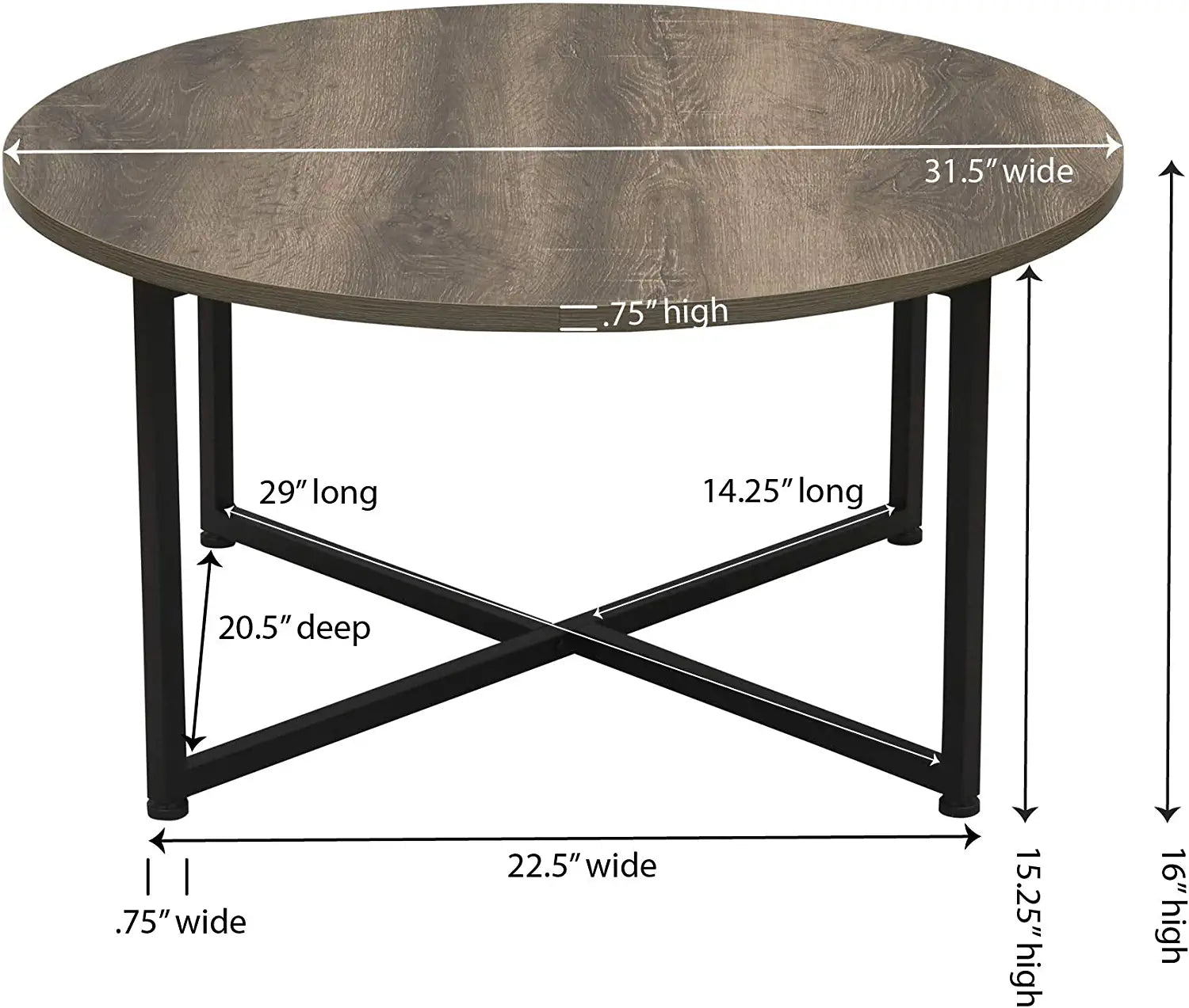 Grey Top Black Frame Ashwood round Coffee Table, 31.5 X 31.5