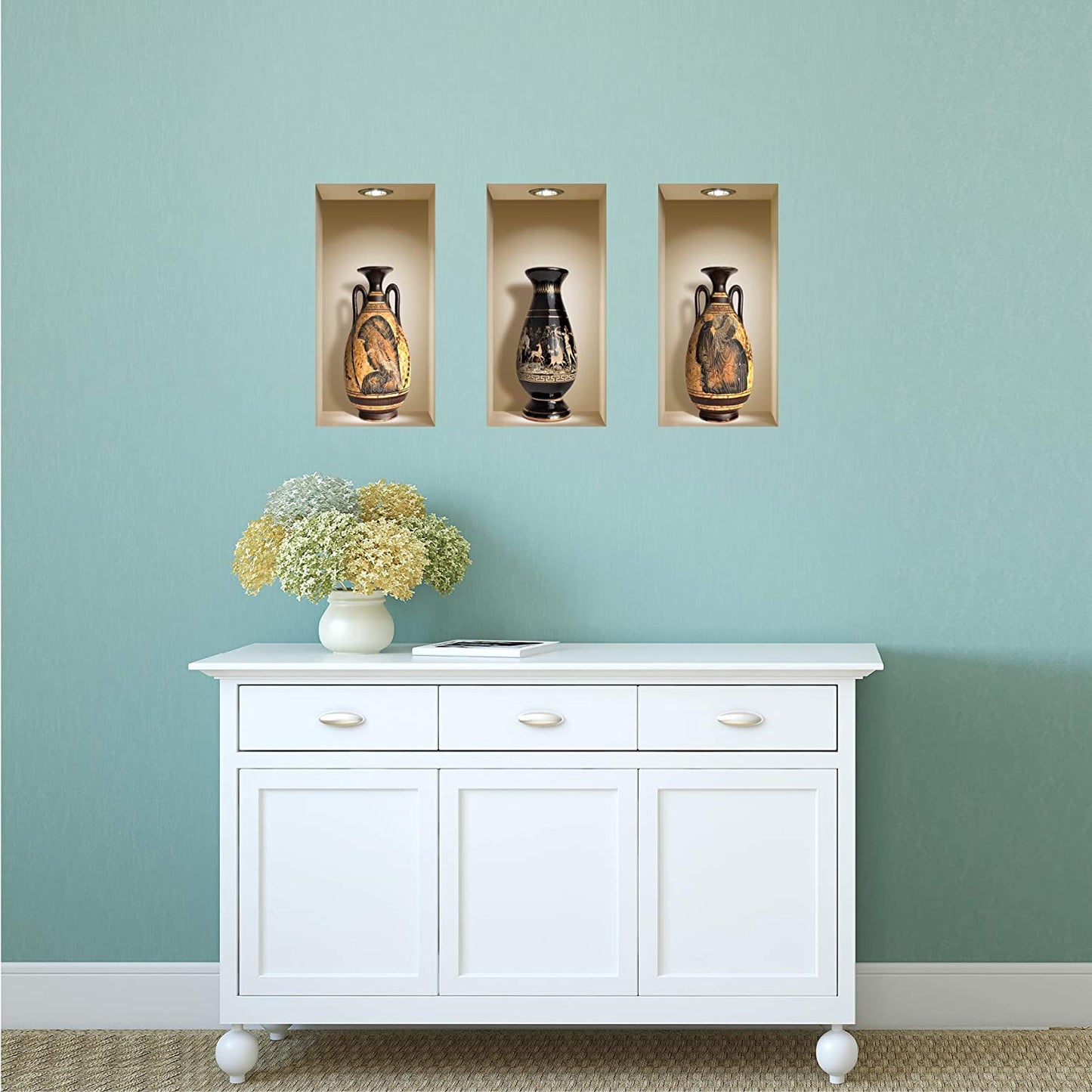 THE NISHA Art Magic 3D Vinyl Removable Wall Sticker Decals DIY, Set of 3, Greek Vases